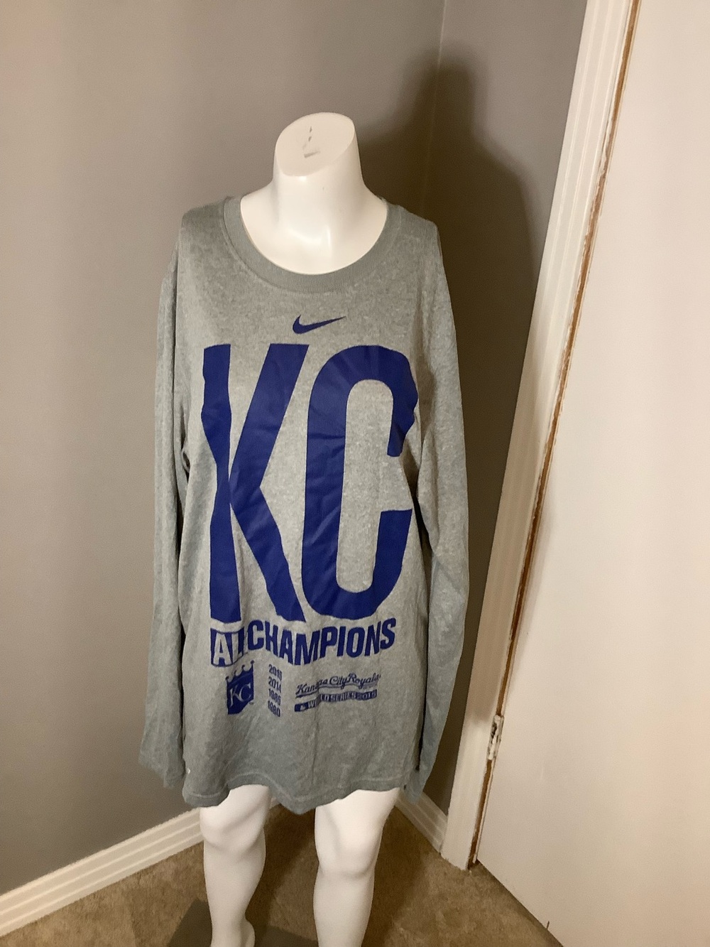 Men Small Kansas City Royals Long Sleeve Nike Dri Fit AL Champions Shirt